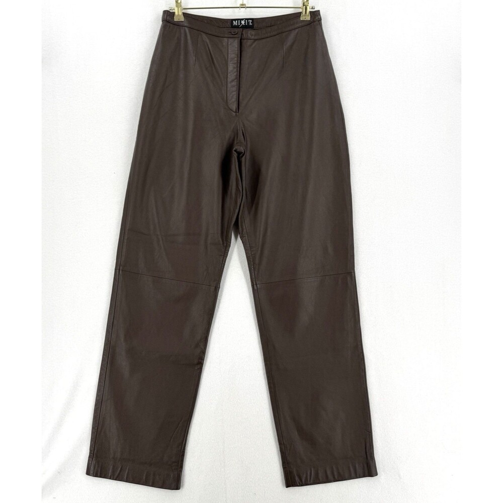 MixIt Vintage Brown Genuine Leather Pants Women 12 High Rise Straight Leg 90s